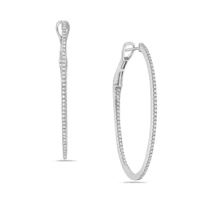 14K White Natural Diamond Hoop Earrings