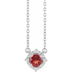 14K White Natural Mozambique Garnet & .04 CTW Natural Diamond Halo-Style 18" Necklace