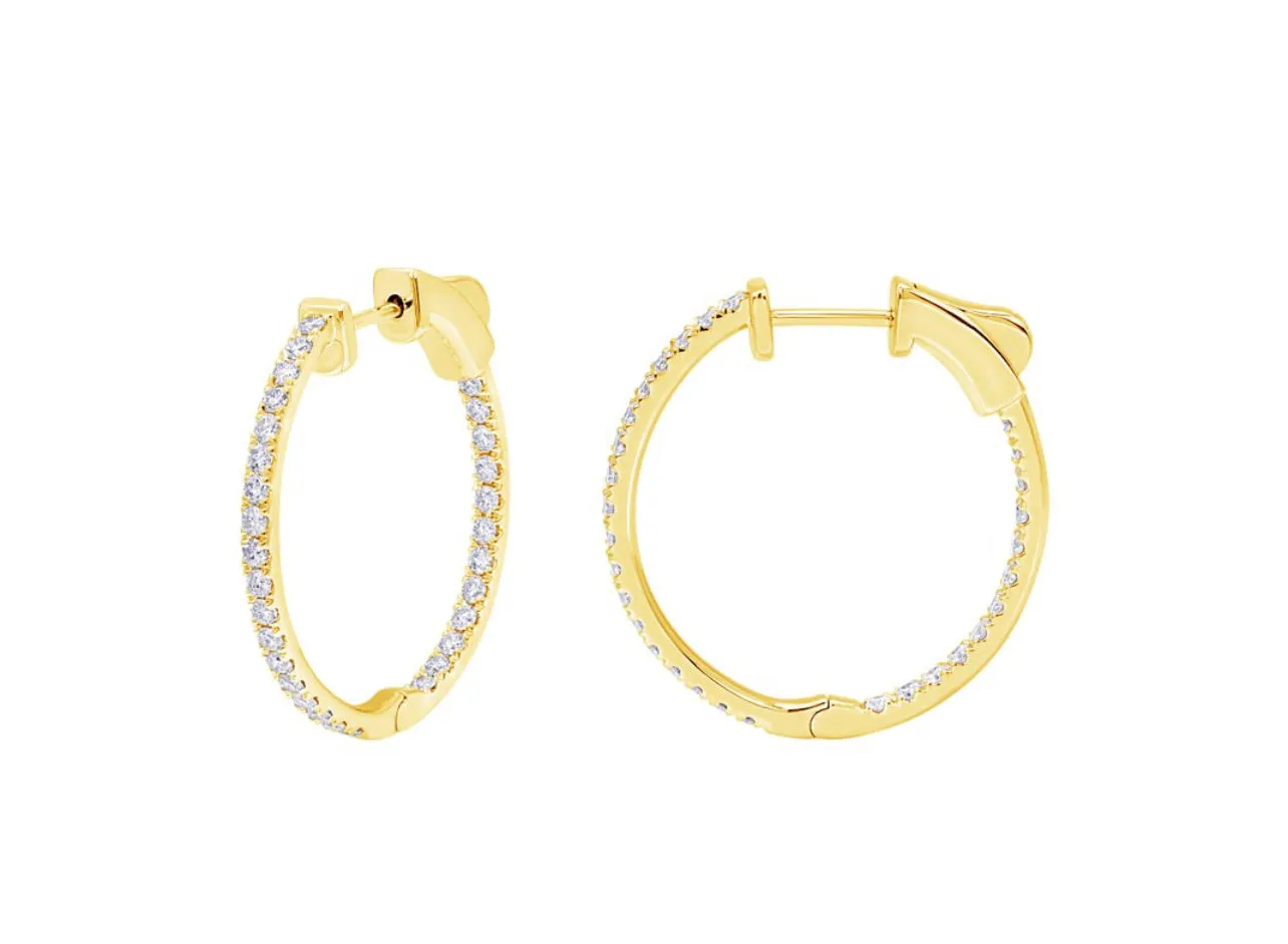 14K White or Yellow Gold Classic Oval Inside-Out Diamond Hoops