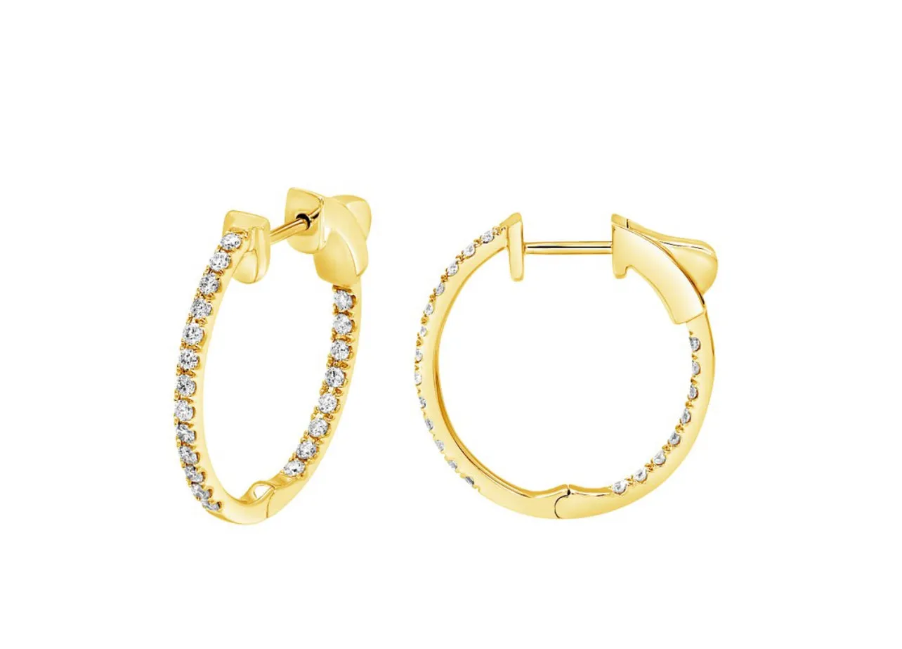 14K White or Yellow Gold Classic Oval Inside-Out Diamond Hoops
