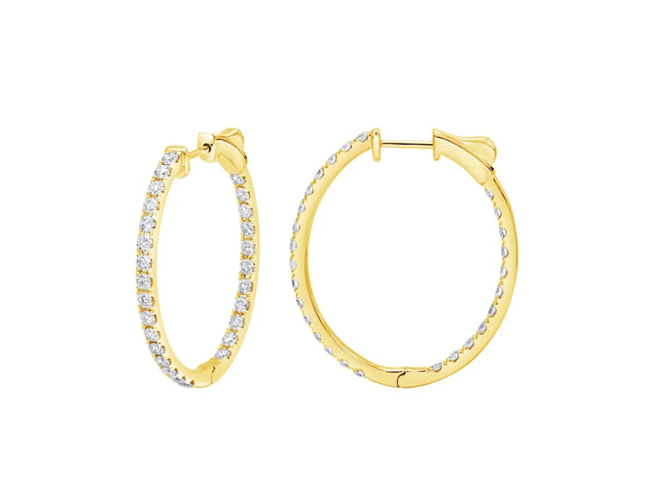 14K White or Yellow Gold Classic Oval Inside-Out Diamond Hoops