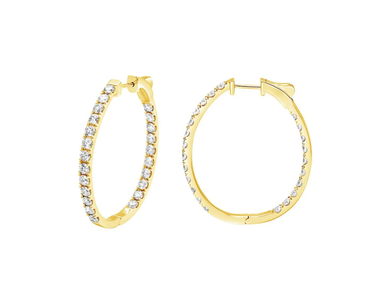 14K White or Yellow Gold Classic Oval Inside-Out Diamond Hoops