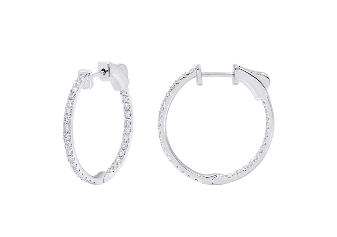 14K White or Yellow Gold Classic Oval Inside-Out Diamond Hoops