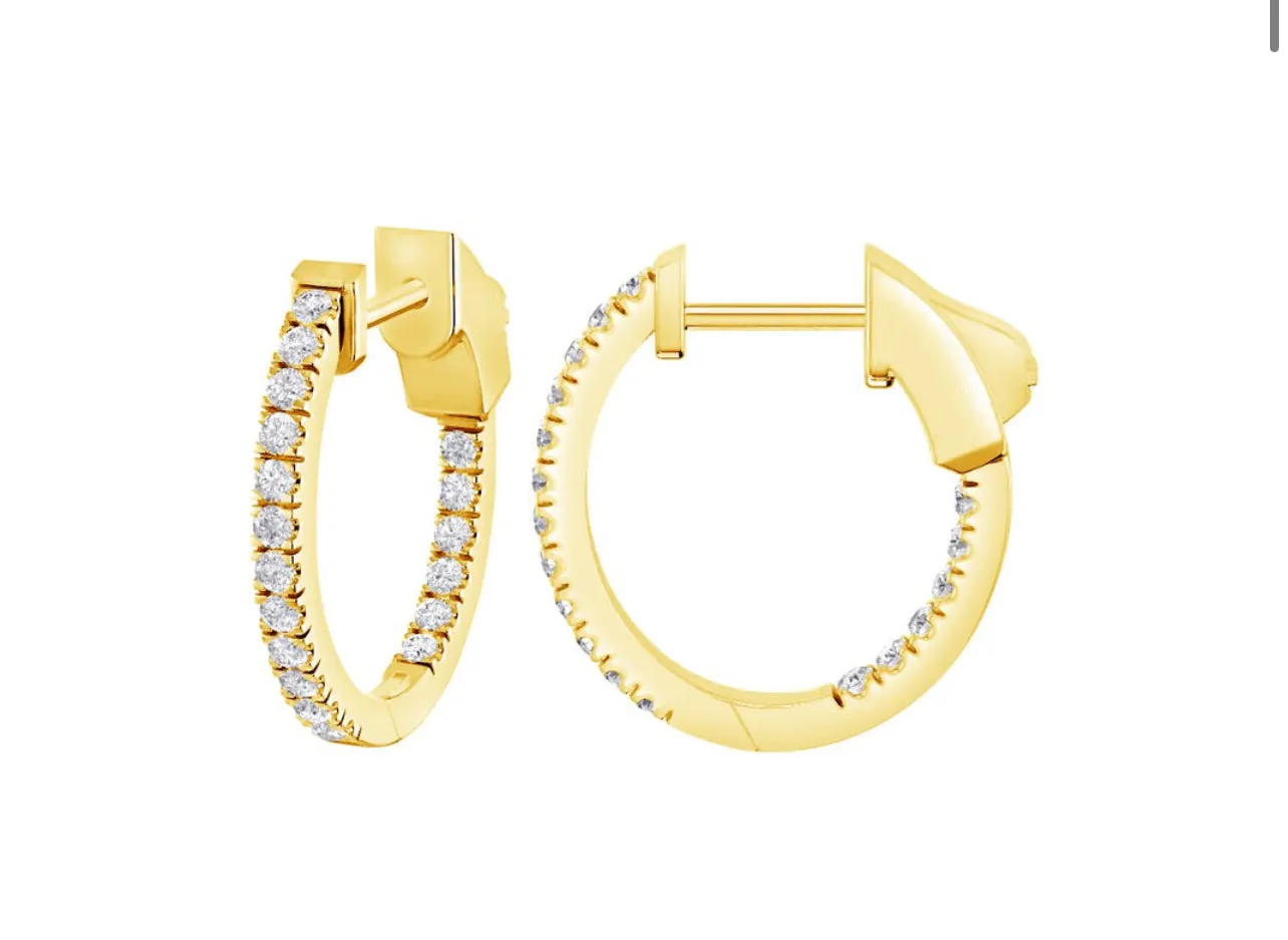 14K White or Yellow Gold Classic Oval Inside-Out Diamond Hoops