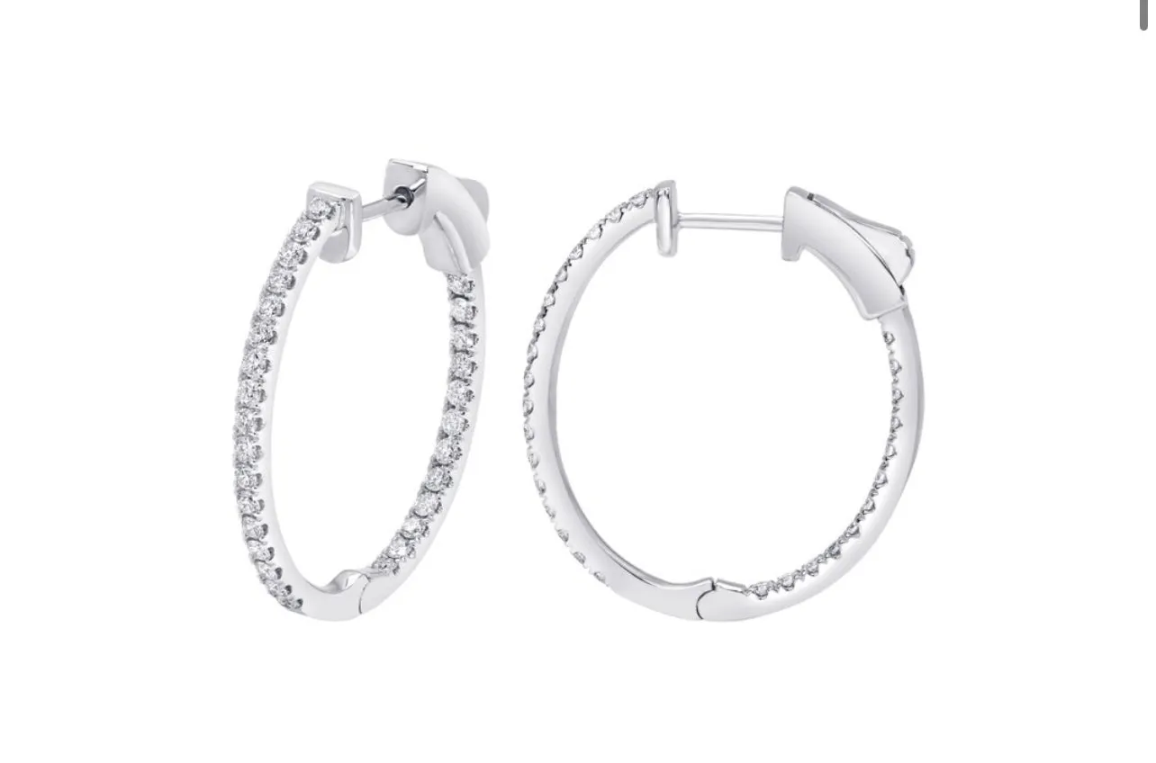14K White or Yellow Gold Classic Oval Inside-Out Diamond Hoops