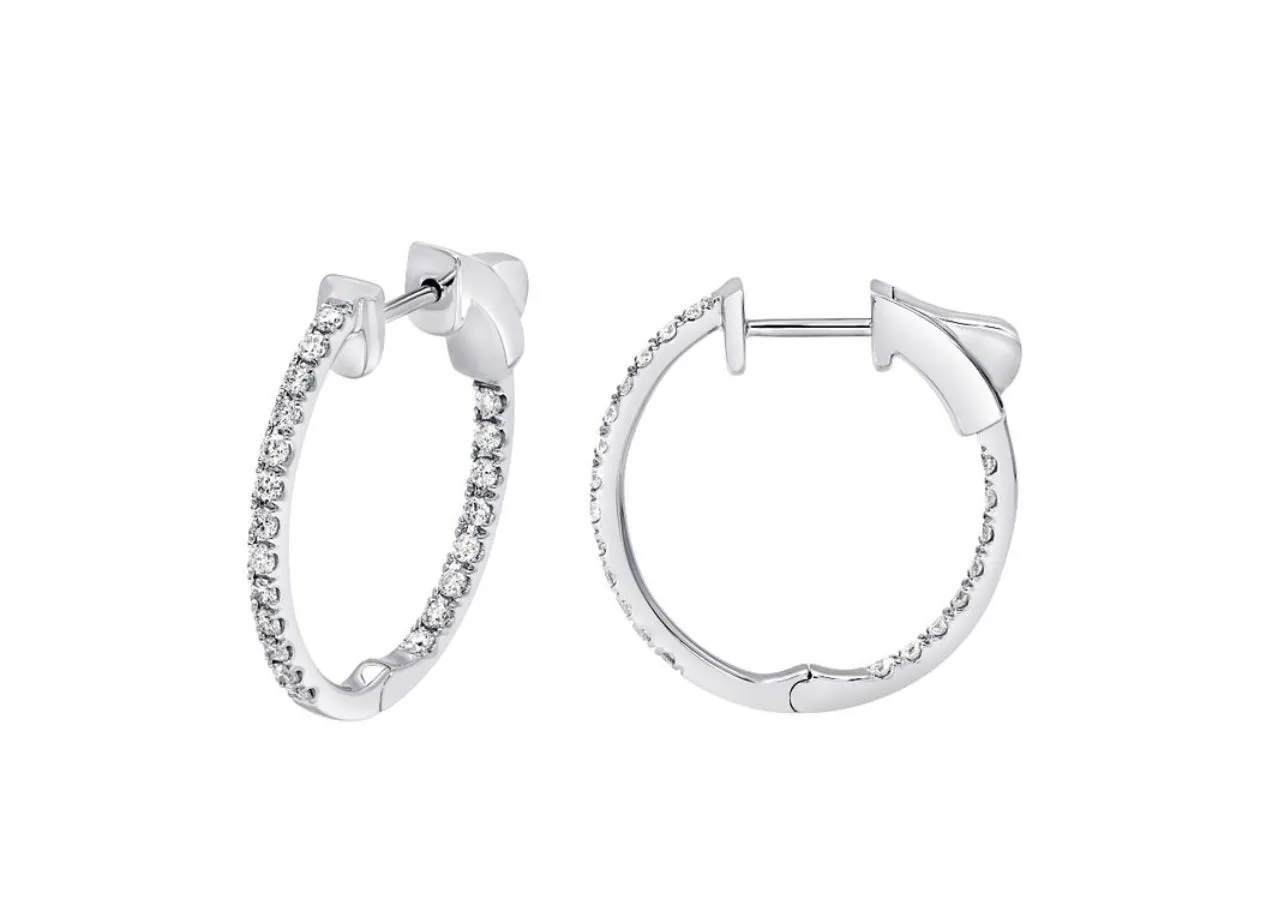 14K White or Yellow Gold Classic Oval Inside-Out Diamond Hoops