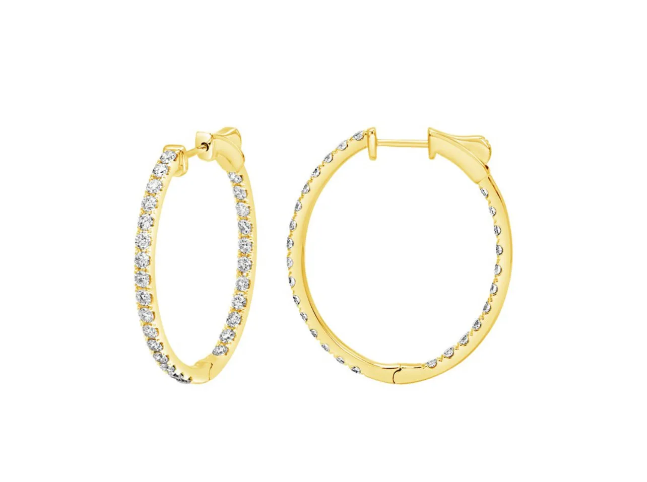 14K White or Yellow Gold Classic Oval Inside-Out Diamond Hoops