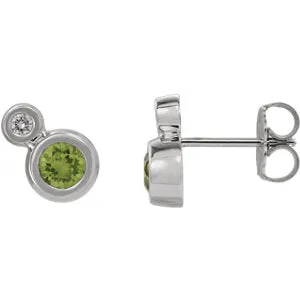 14K White Peridot & .06 CTW Diamond Earrings