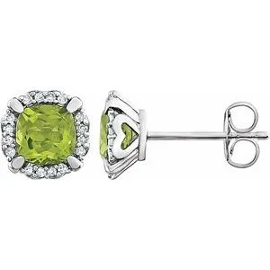14K White Peridot & 1/10 CTW Diamond Earrings