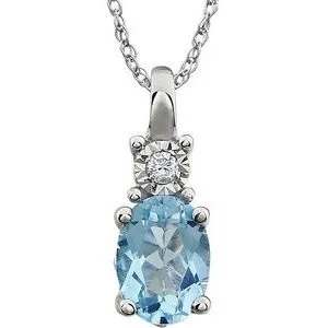 14K White Sky Blue Topaz & .02 CTW Diamond 18" Necklace