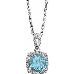 14K White Sky Blue Topaz & 1/8 CTW Diamond 18" Necklace