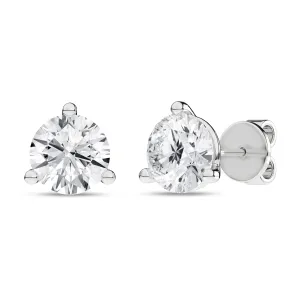 14K White Three Prong Martini Set Lab Grown Diamond Stud Earrings
