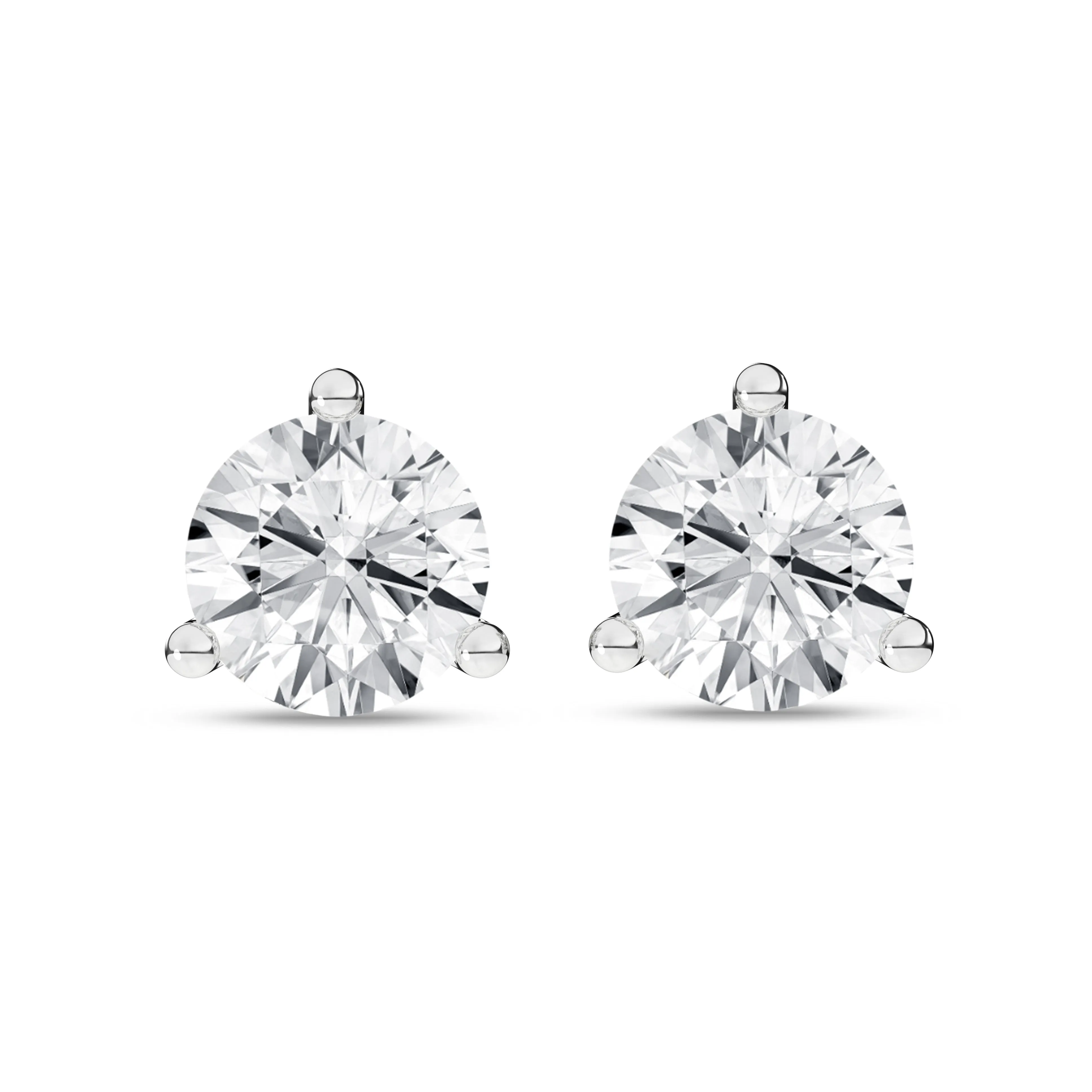 14K White Three Prong Martini Set Lab Grown Diamond Stud Earrings