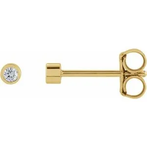 14K Yellow .025 CT Natural Diamond Micro Bezel Single Stud Earring