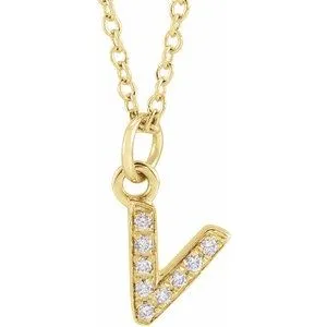 14K Yellow .03 CTW Natural Diamond Petite Initial V 16-18" Necklace