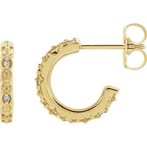 14K Yellow .04 CTW Diamond Vintage-Inspired J-Hoop Earrings