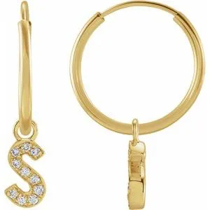 14K Yellow .05 CTW Natural Diamond Single Initial S Hoop Earring