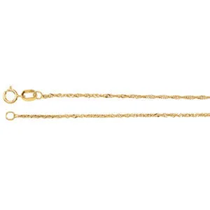 14K Yellow 1 mm Singapore 7" Chain