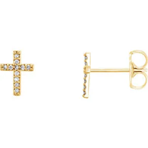 14K Yellow 1/10 CTW Diamond Cross Earrings