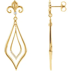 14K Yellow 1/10 CTW Diamond Fleur-de-lis Earrings