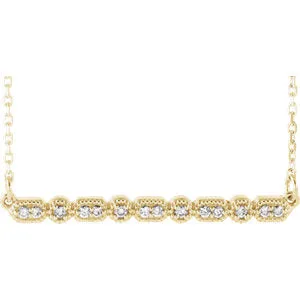 14K Yellow 1/10 CTW Diamond Milgrain Bar 16-18" Necklace