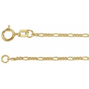 14K Yellow 1.28 mm Figaro 7" Chain
