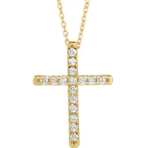 14K Yellow 1/3 CTW Diamond French-Set Cross Necklace