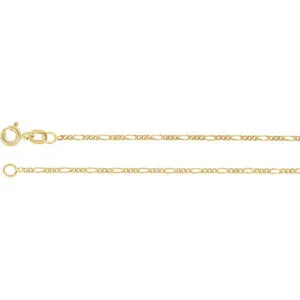 14K Yellow 1.5 mm Solid Figaro 7" Chain