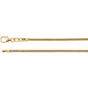 14K Yellow 1.5 mm Solid Round Snake 7" Chain