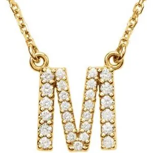 14K Yellow 1/6 CTW Natural Diamond Initial M 16" Necklace