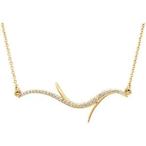 14K Yellow 1/8 CTW Diamond Freeform Bar 18" Necklace