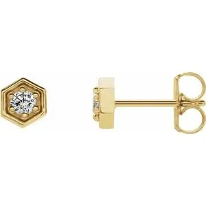 14K Yellow 1/8 CTW Diamond Hexagon Stud Earrings