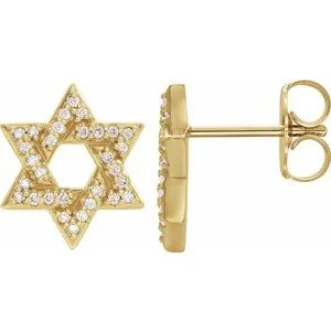 14K Yellow 1/8 CTW Diamond Star of David Earrings