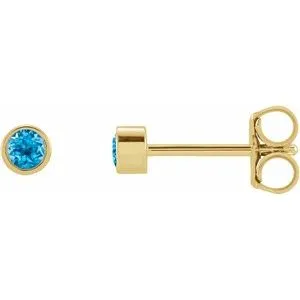 14K Yellow 2.5 mm Round Natural Swiss Blue Topaz Micro Bezel Single Stud Earring