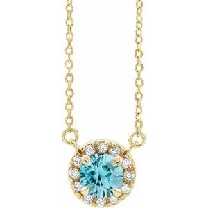 14K Yellow 3 mm Natural Blue Zircon & .03 CTW Natural Diamond 18" Necklace