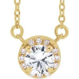 14K Yellow 3 mm Natural White Sapphire & .03 CTW Natural Diamond 18" Necklace