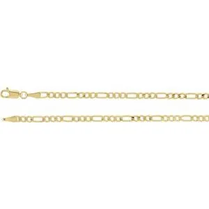 14K Yellow 3 mm Solid Figaro 8" Chain