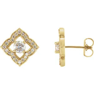14K Yellow 3/4 CTW Diamond Halo-Style Clover Earrings