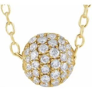 14K Yellow 3/8 CTW Diamond Pavé 6 mm Ball 16-18" Necklace