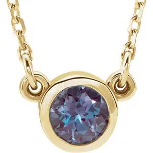 14K Yellow 4 mm Round Chatham® Lab-Created Alexandrite Bezel-Set Solitaire 16" Necklace