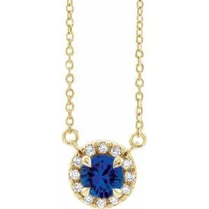 14K Yellow 5 mm Lab-Grown Blue Sapphire & 1/10 CTW Natural Diamond 18" Necklace