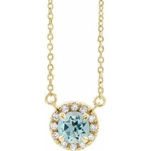 14K Yellow 5 mm Natural Aquamarine & 1/10 CTW Natural Diamond 16" Necklace