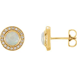 14K Yellow 5 mm Opal & 1/6 CTW Diamond Halo-Style Earrings