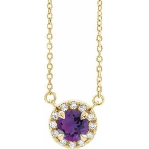14K Yellow 6 mm Natural Amethyst & 1/6 CTW Natural Diamond 18" Necklace