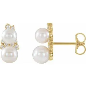 14K Yellow Freshwater Cultured Pearl & 1/10 CTW Diamond Ear Climbers
