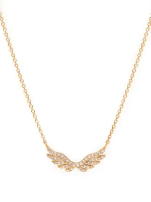 14k Yellow Gold Diamond Angel Wing Necklace