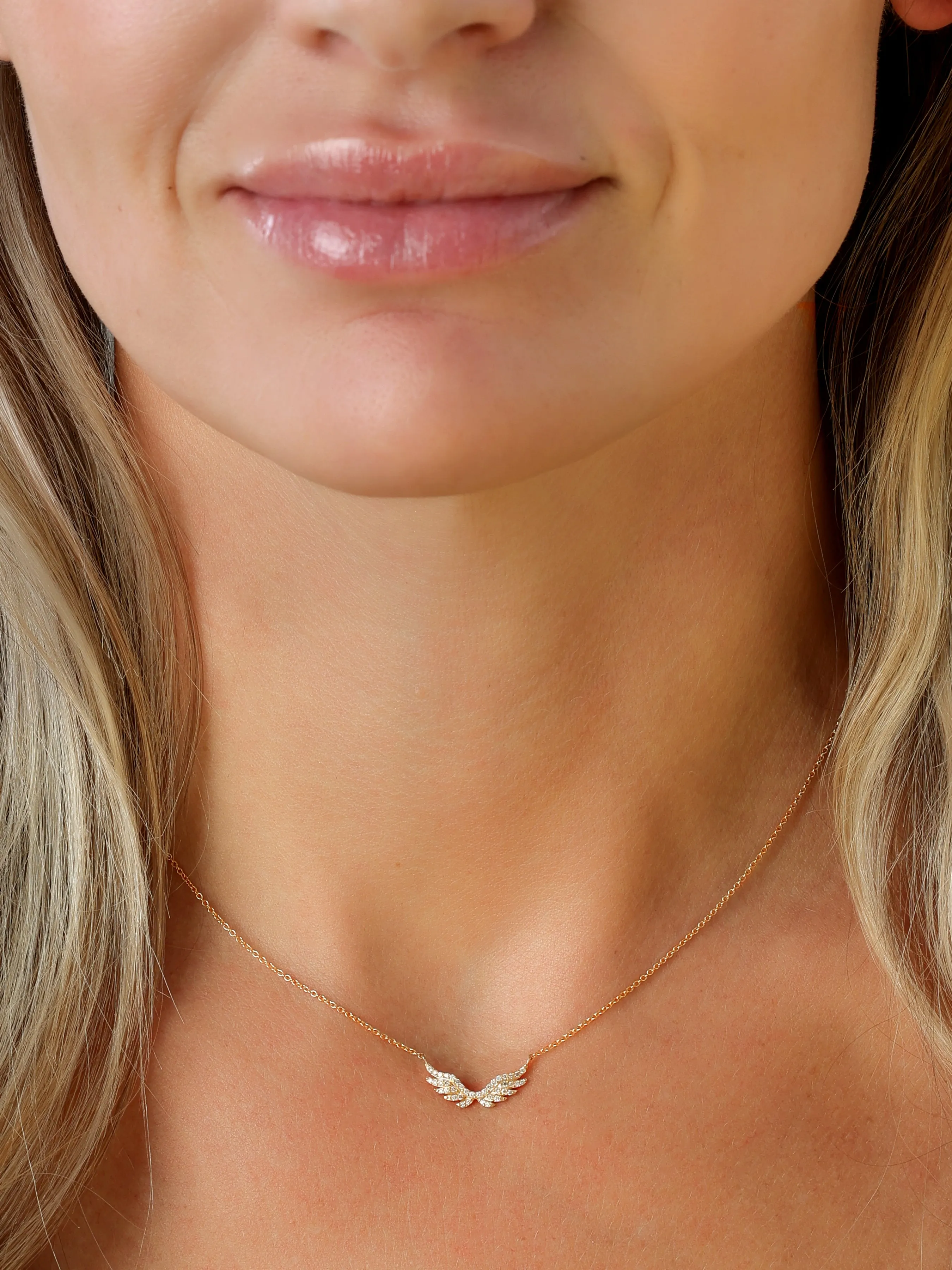 14k Yellow Gold Diamond Angel Wing Necklace