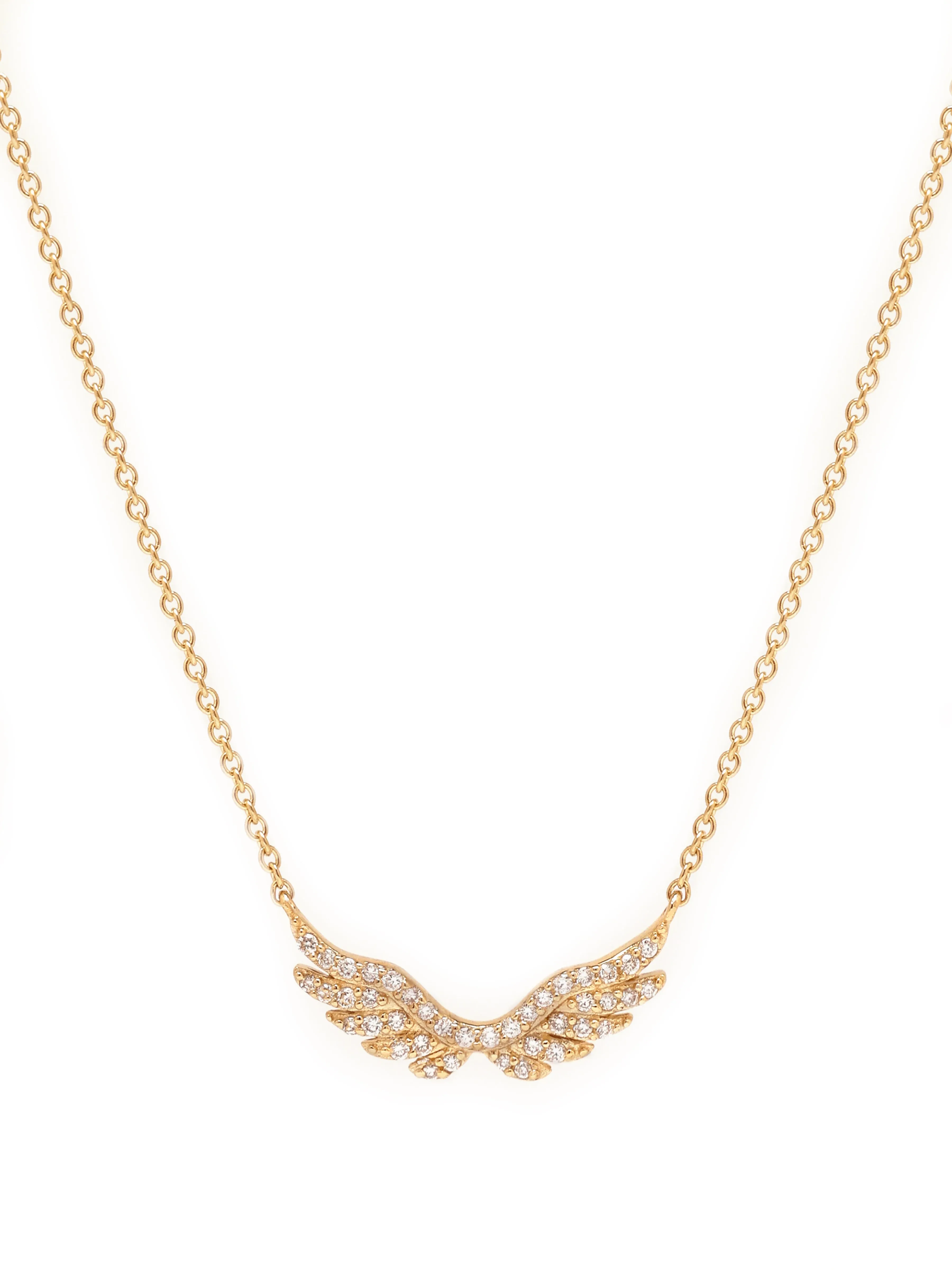 14k Yellow Gold Diamond Angel Wing Necklace
