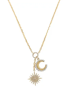 14k Yellow Gold Diamond Celestial Moon and Star Charm Necklace