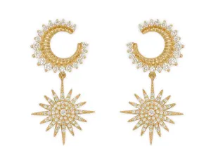 14k Yellow Gold Diamond Celestial Moon and Star Earrings